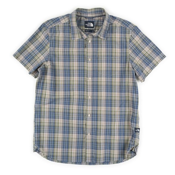 THE NORTH FACE blue green plaid short sleeve button down shirt size L - Picture 1 of 9